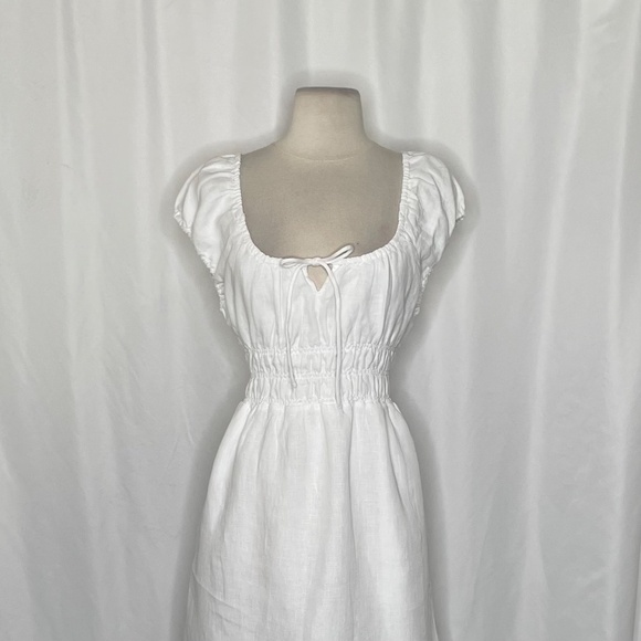 NWT!! J. CREW Cap Sleeve Midi Dress Linen Solid White Smocked Medium Petite MP - Picture 4 of 14